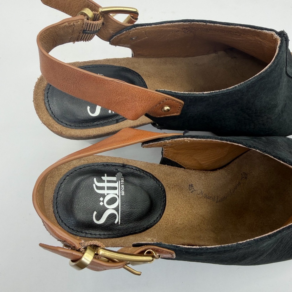 Söfft 11M Black Leather Block Heel Peep Toe Slingback Sandals - Picture 9 of 9